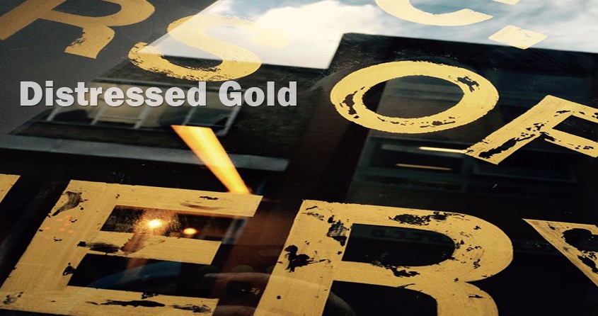 Aged gold leaf lettering NGS, Le Labo relic distress gilded windows.