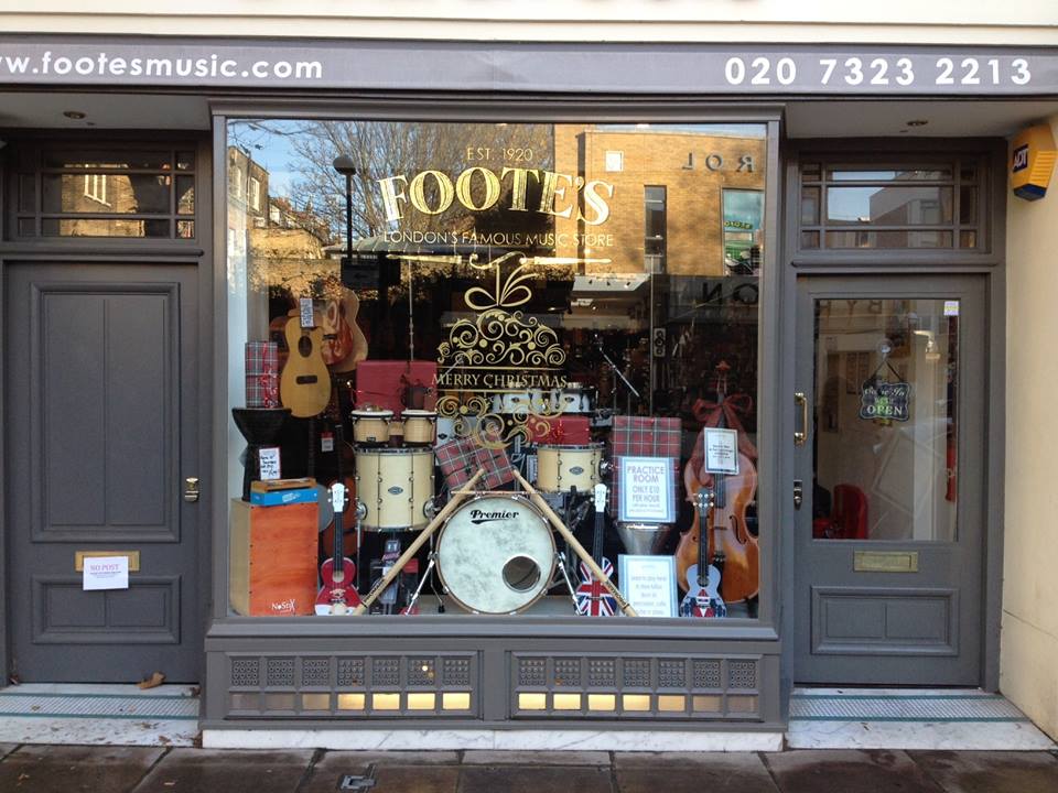 Foote's Music Store Nick Mason's Drum Shop. NGS gold leafing names Traditional sign writers of London NGS Dulwich Margate Chelsea signwriters