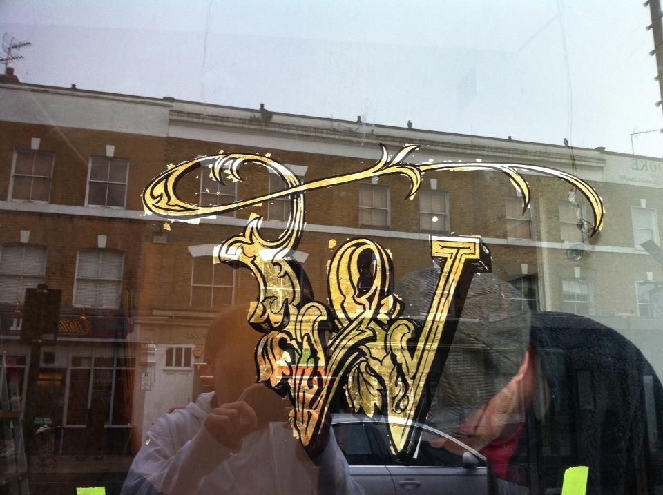 Gold Glorious Gold leaf lettering by NGS London Seraina Signs woman signwriter