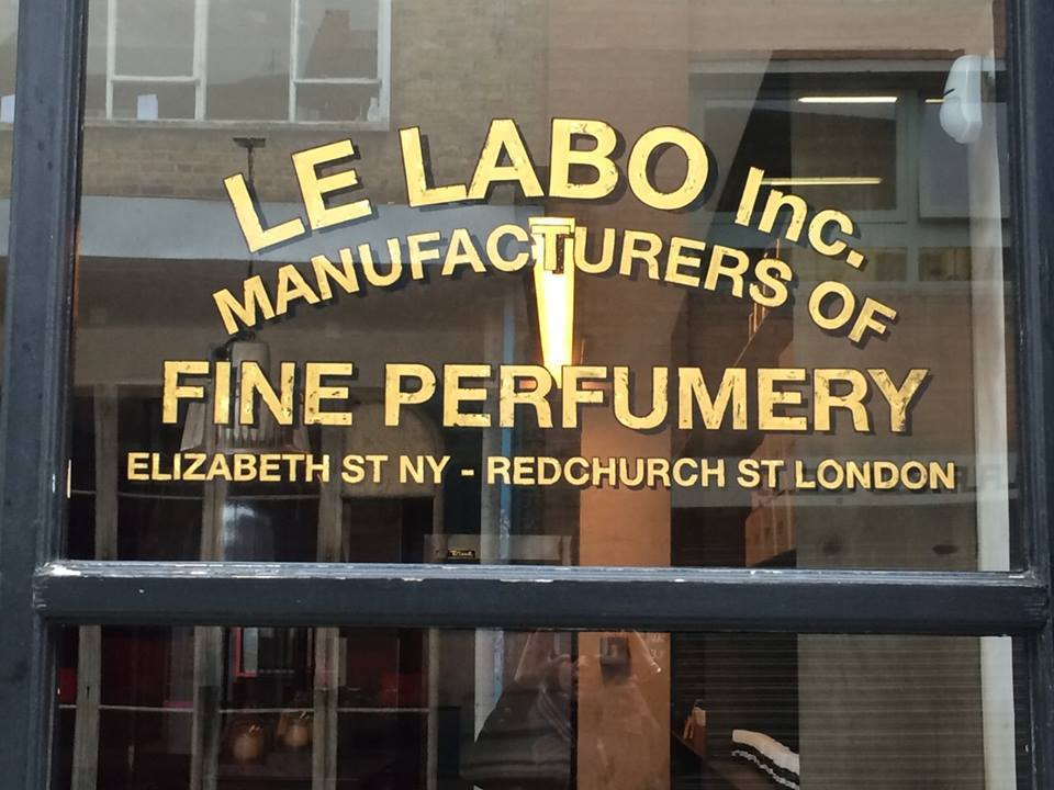 Traditional Hand Painted Signs.. Le Labo glass window gold letters London