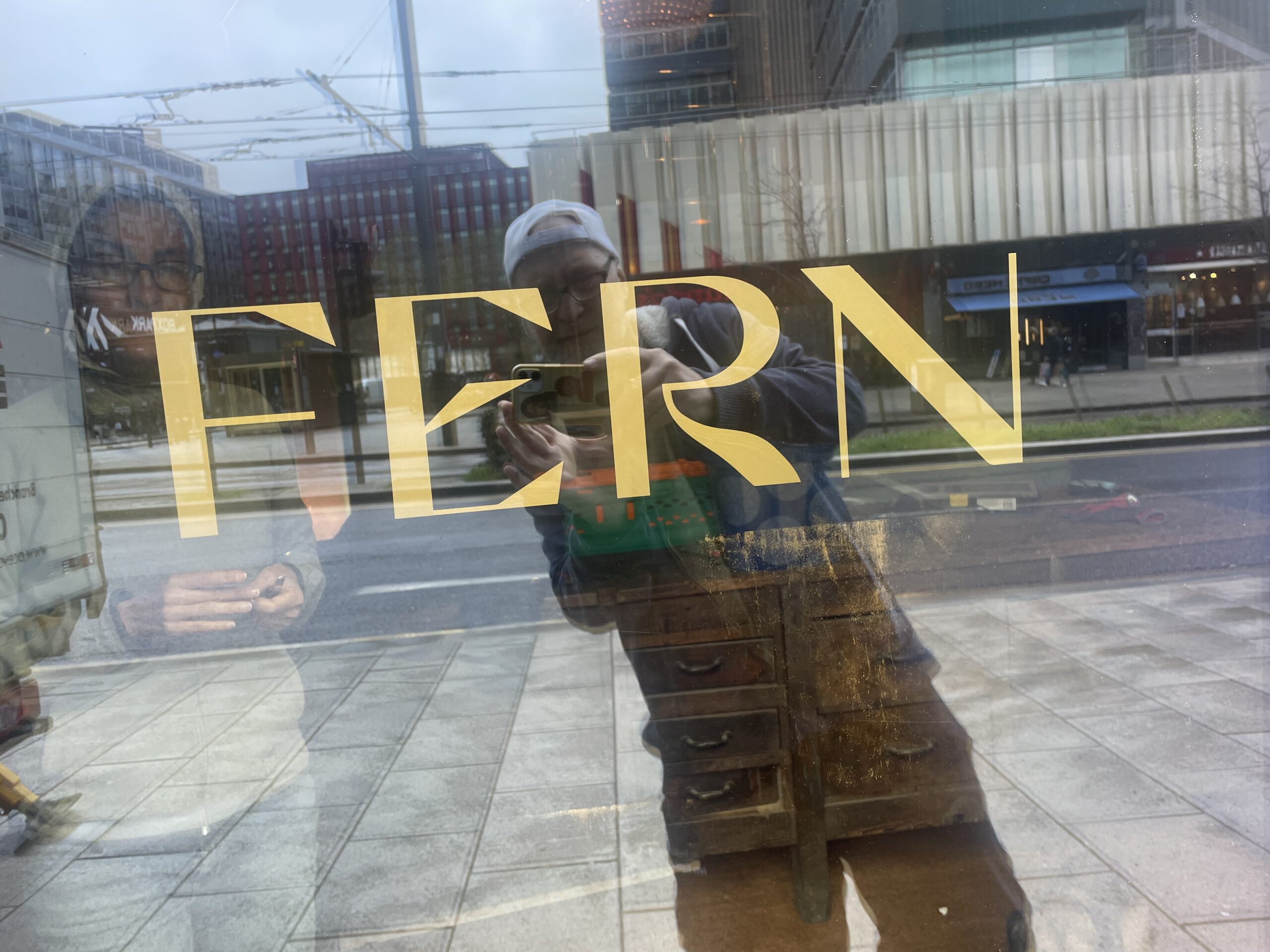 Fern gold leaf signage on glass London sign writers NGS seraina