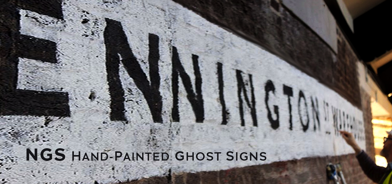 Ghost sign Murals, signage NGS, NGS Team signwriters London Mission statements, office, Mall, Gym sign writing murals