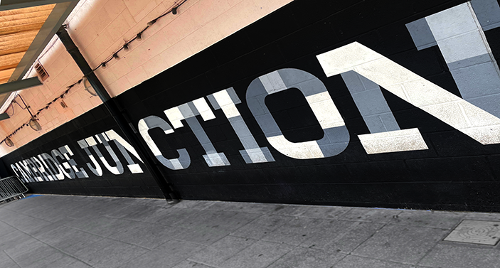 Large Media signage NGS, NGS Team signwriters London, Cambridge Junction Venue arena, Mall, Gym sign writing and murals,