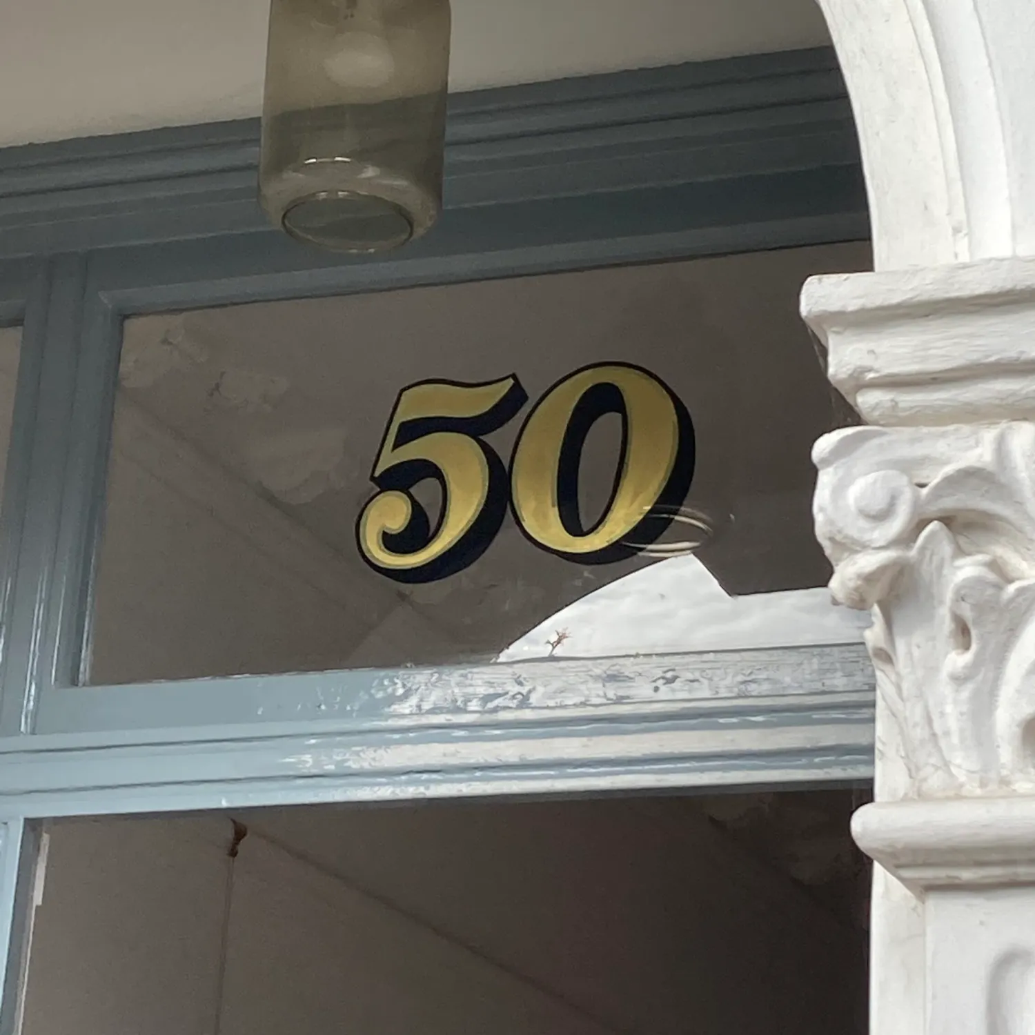 Nick Garrett Traditional House Number 50 in 2-tone Gold Sign Writer London UK