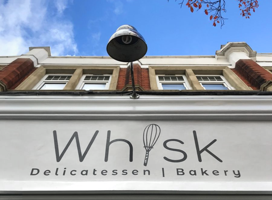Chic Modern Highj Quality Hand painted Signwriting. Woman artists sig painters. Whisk Cafe signage London. Custom Font Design Logos creators NGS sign Writing Contractors. Modern Minimalist City Chic Signs