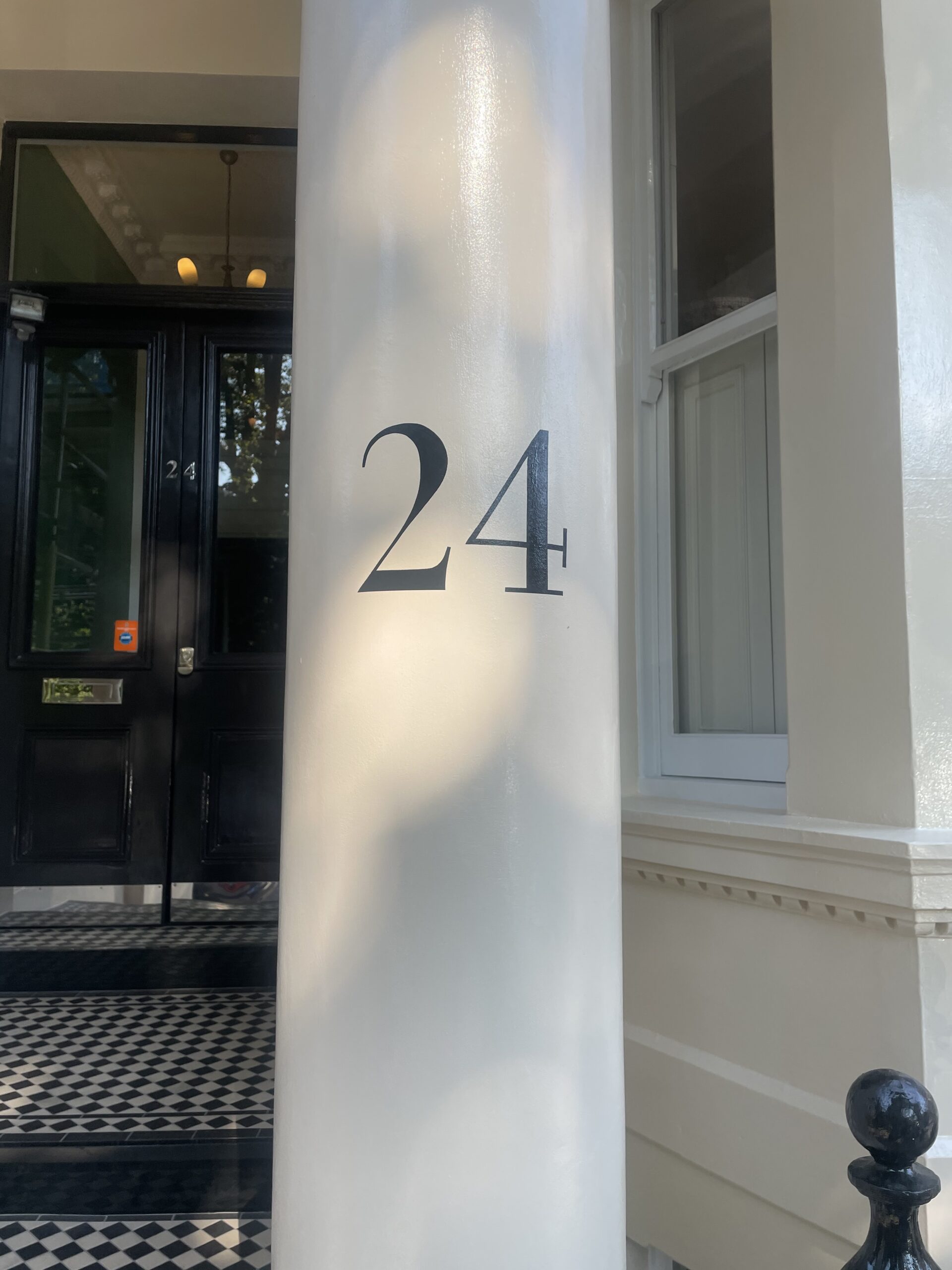 House numbers painted by NGS hand painted Victoria House titles numerals.
NGS Painted House numbers on Pillars, Hand Painted house names, Traditional sign writers of London NGS Dulwich Margate Chelsea signwriters