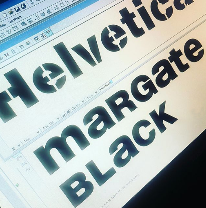 Helvetica Margate NGS Font. Wall art Schools. Josef Brockmann Restored typeface fonts by NGS.  Wall art Schools large mission signage London Sign Writer Nick Garrett Seraina Baumgartner NGS
