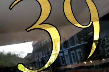 Gold Transom Fanlight Seraina , NGS Painted House numbers names , gilded by hand.