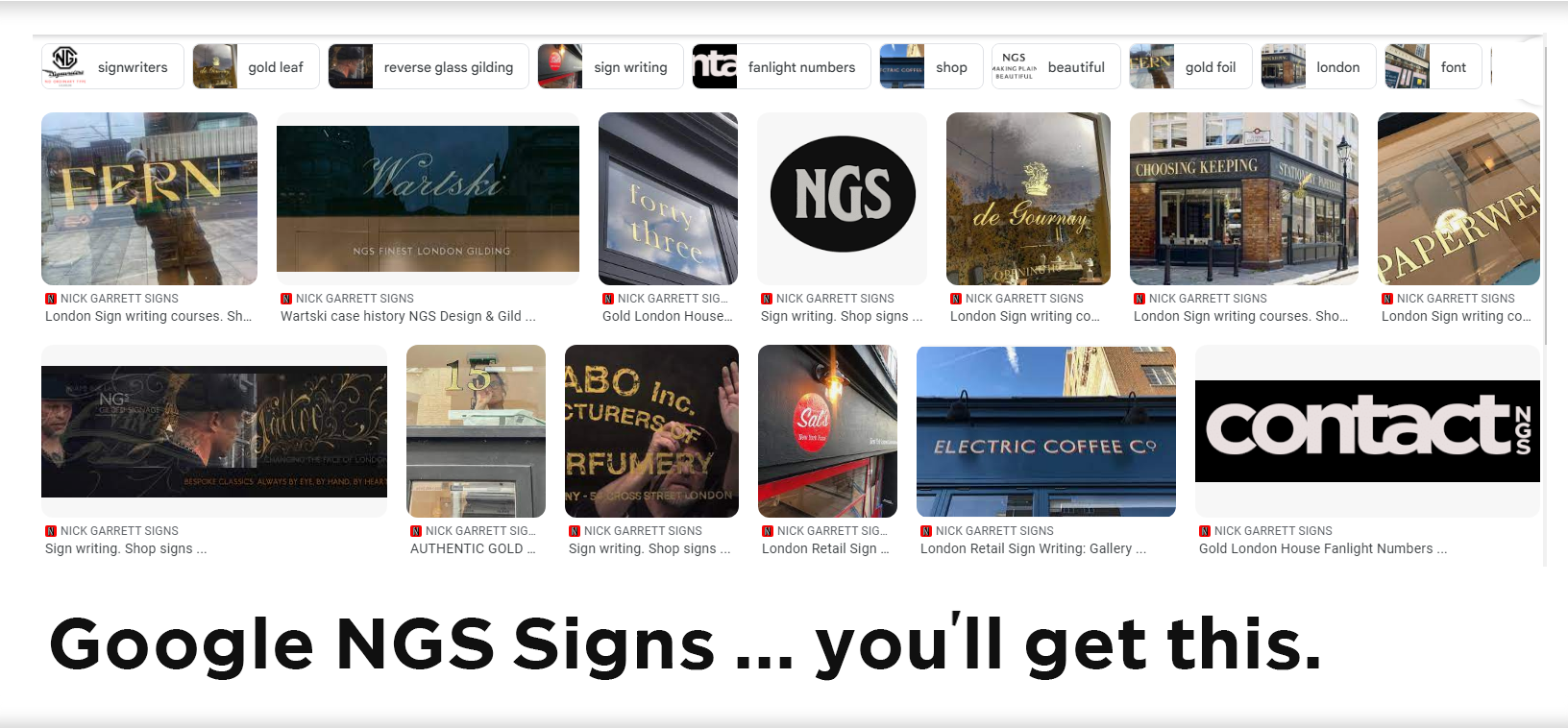 Reverse glass gilding London Wall signs Shop signs missions NGS